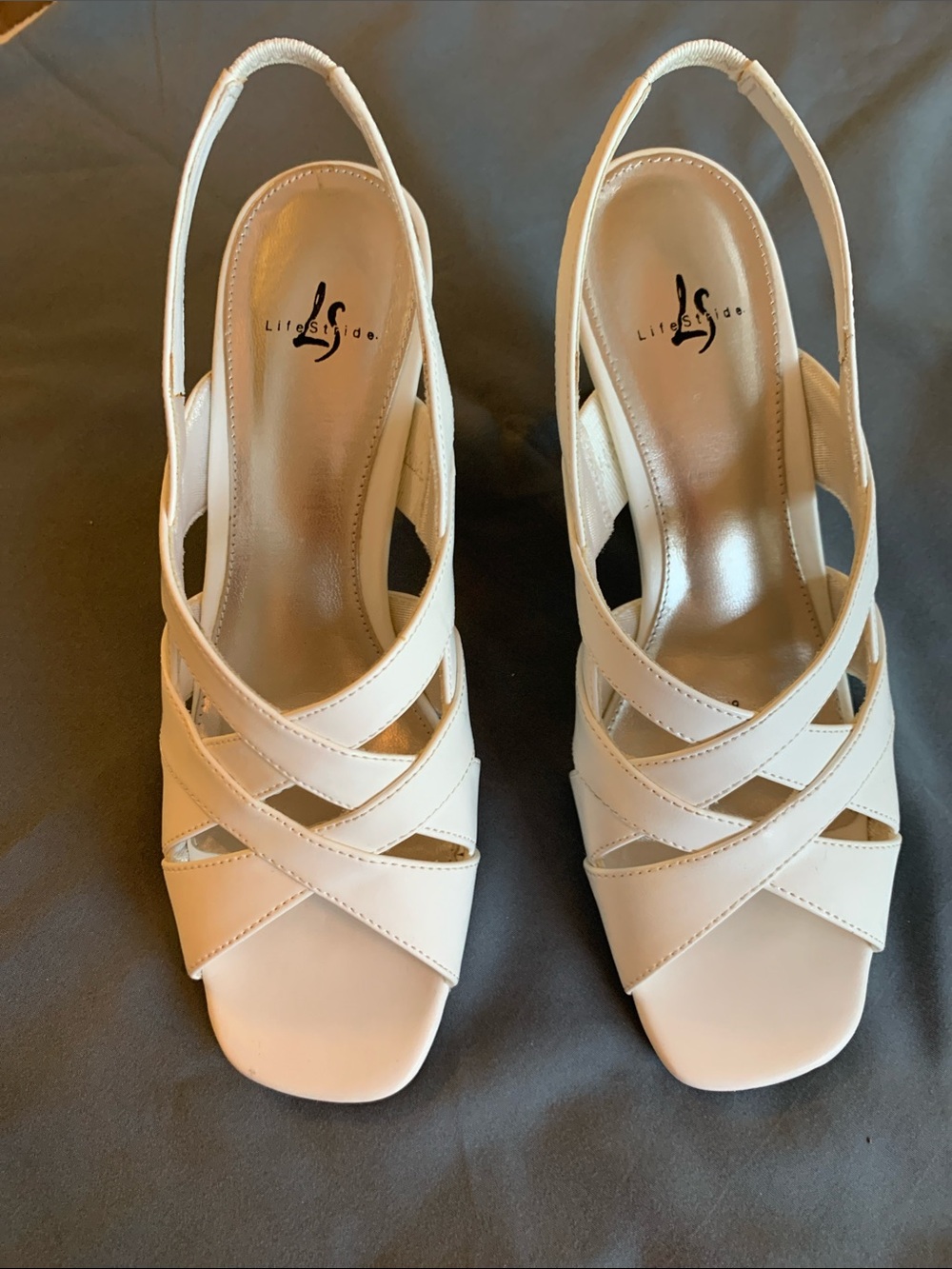 Ladies White Slingback Heeled Sandals - Classic Strappy Design